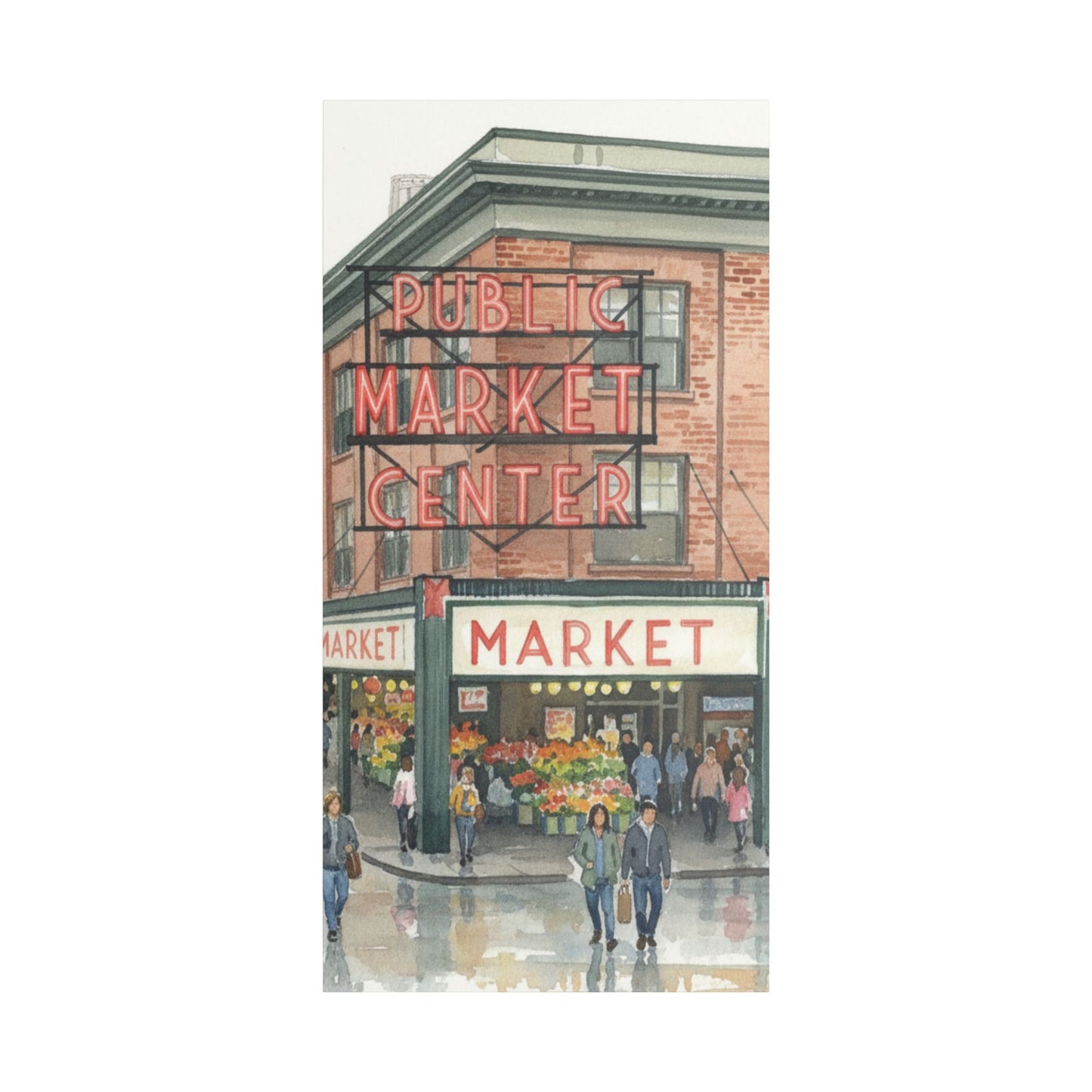 Market Center Wall Art Print, Cityscape Decor, Handmade Canvas Art, Urban Home Decor, Gift for Art Lovers