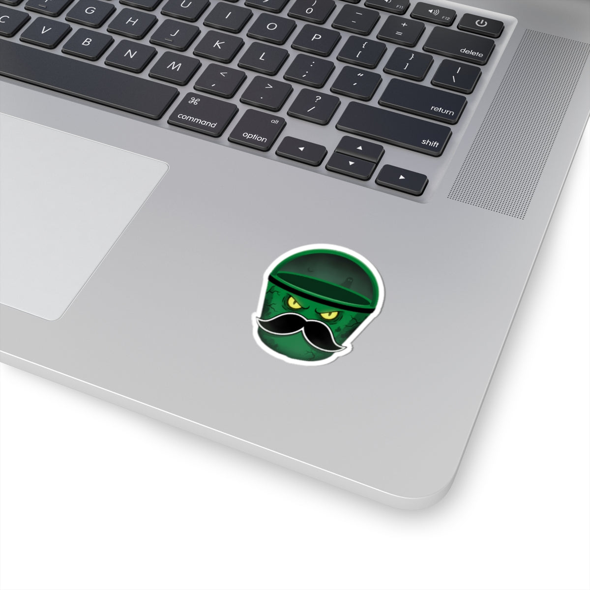 Cool Mustached Trash Can Kiss-Cut Stickers, Funny Laptop Decal, Cute Green Garbage Can Art, Unique Gift for Friends, Quirky Home Decor