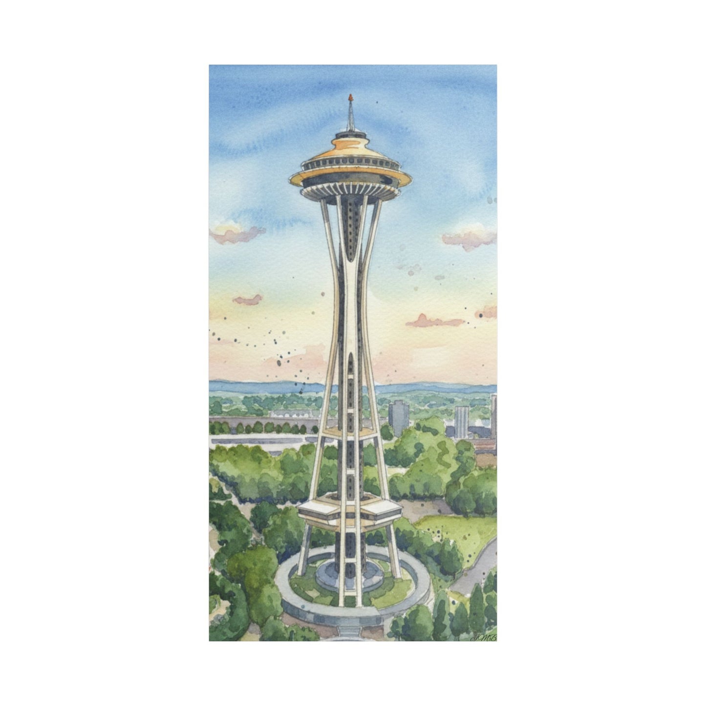 Seattle Space Needle Canvas Art, Wall Decor, Stretched Satin Canvas Print, Home Decor, Gift Idea for Art Lovers, Urban Decor