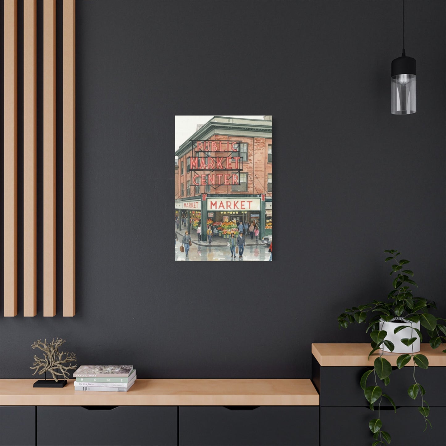 Market Center Wall Art Print, Cityscape Decor, Handmade Canvas Art, Urban Home Decor, Gift for Art Lovers