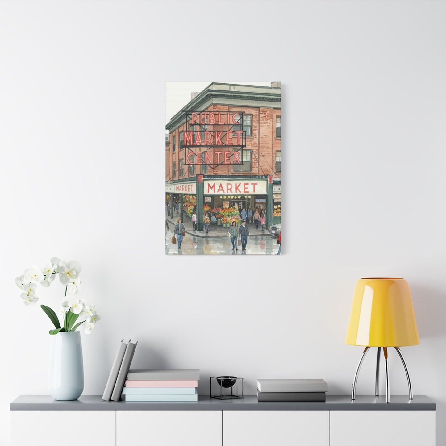 Market Center Wall Art Print, Cityscape Decor, Handmade Canvas Art, Urban Home Decor, Gift for Art Lovers