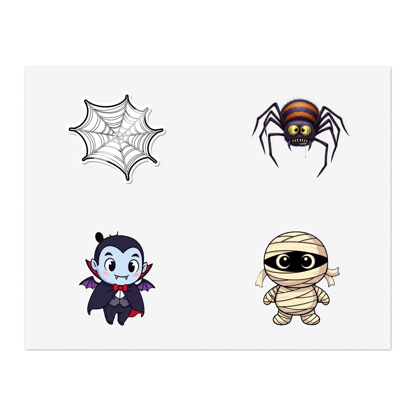 Cute Halloween Sticker Sheets - Vampire, Mummy, Spider, Web Stickers, Halloween Party Favors, Scrapbooking, Kids Crafts, Gift Decorations