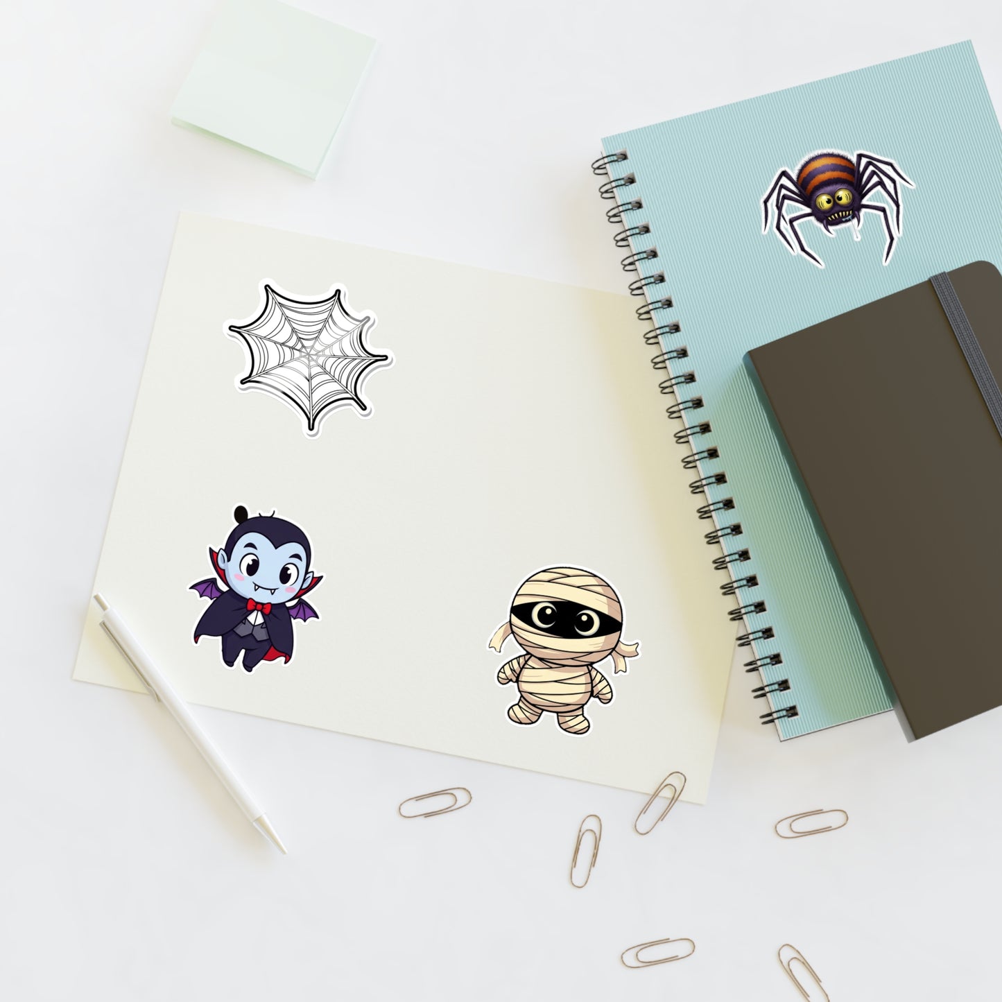 Cute Halloween Sticker Sheets - Vampire, Mummy, Spider, Web Stickers, Halloween Party Favors, Scrapbooking, Kids Crafts, Gift Decorations