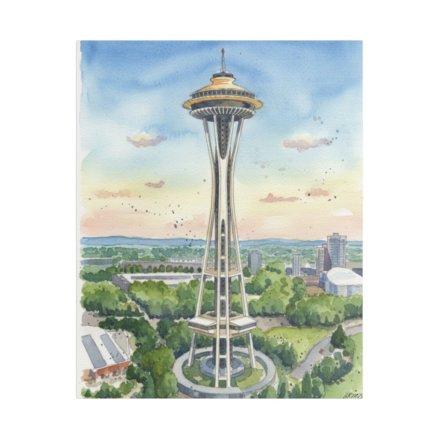 Seattle Space Needle Canvas Art, Wall Decor, Stretched Satin Canvas Print, Home Decor, Gift Idea for Art Lovers, Urban Decor
