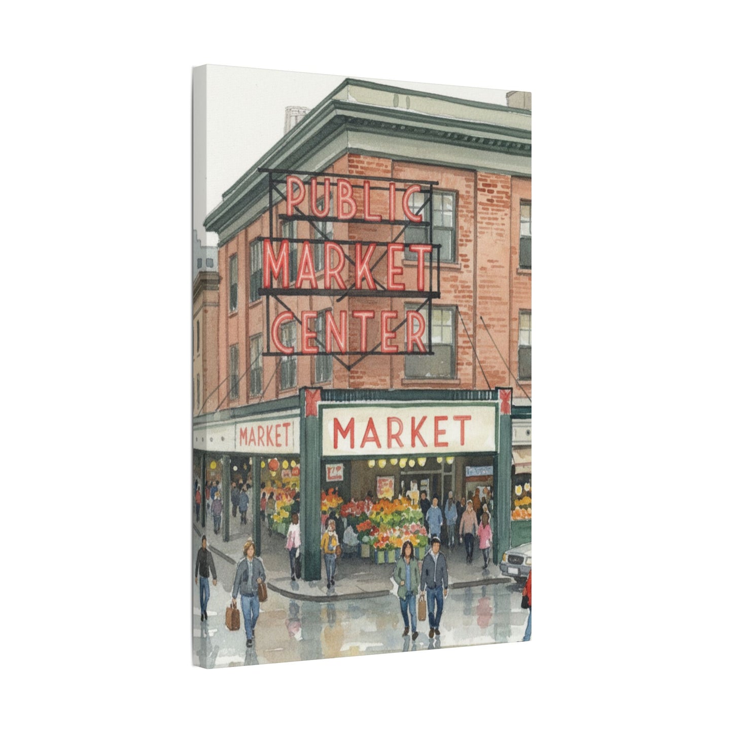 Market Center Wall Art Print, Cityscape Decor, Handmade Canvas Art, Urban Home Decor, Gift for Art Lovers
