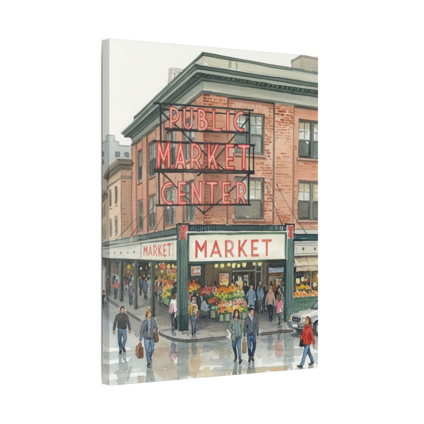 Market Center Wall Art Print, Cityscape Decor, Handmade Canvas Art, Urban Home Decor, Gift for Art Lovers