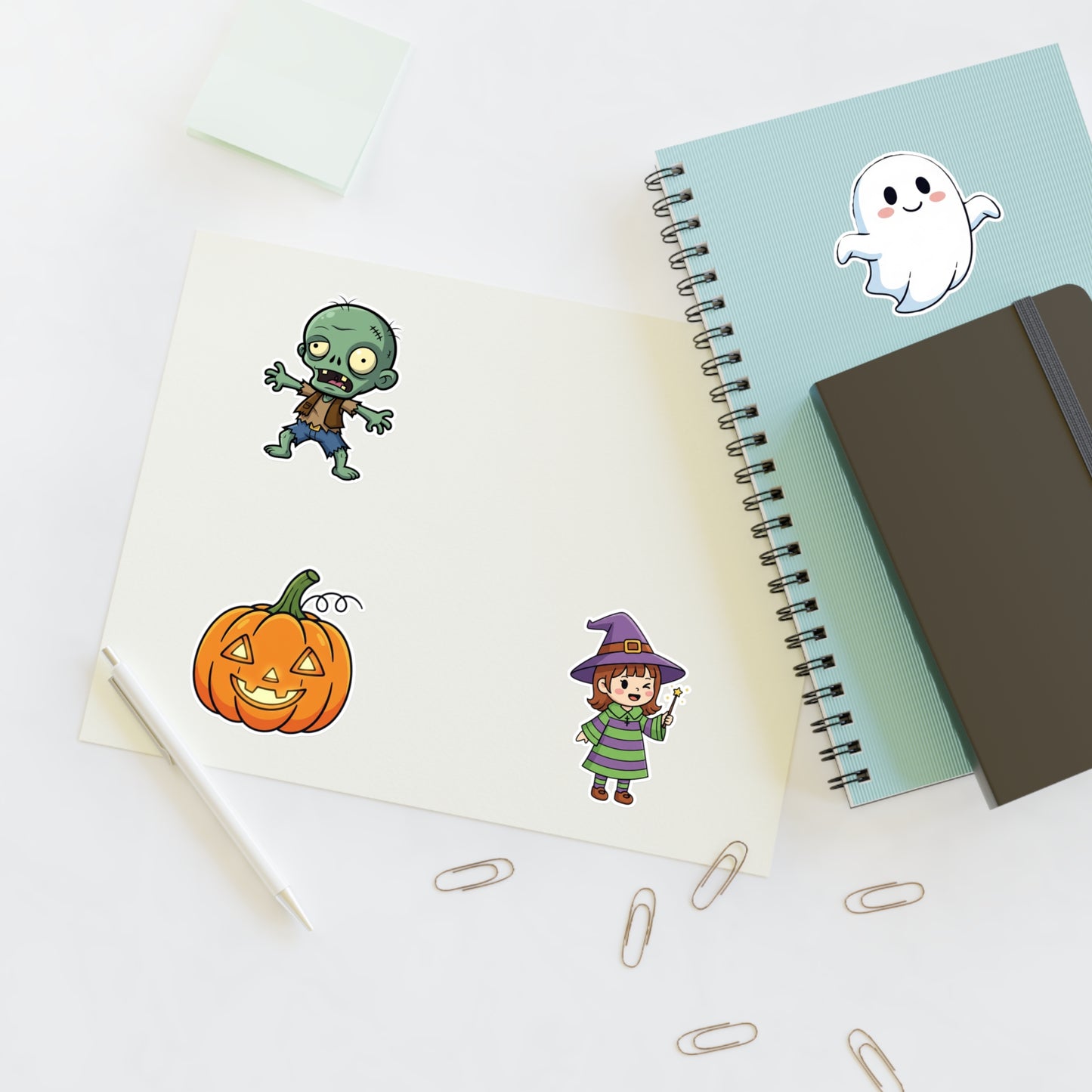 Halloween-Themed Sticker Sheets - Cute Ghosts, Zombies & Pumpkins - Perfect for Parties, Scrapbooking, Journals, and Decor