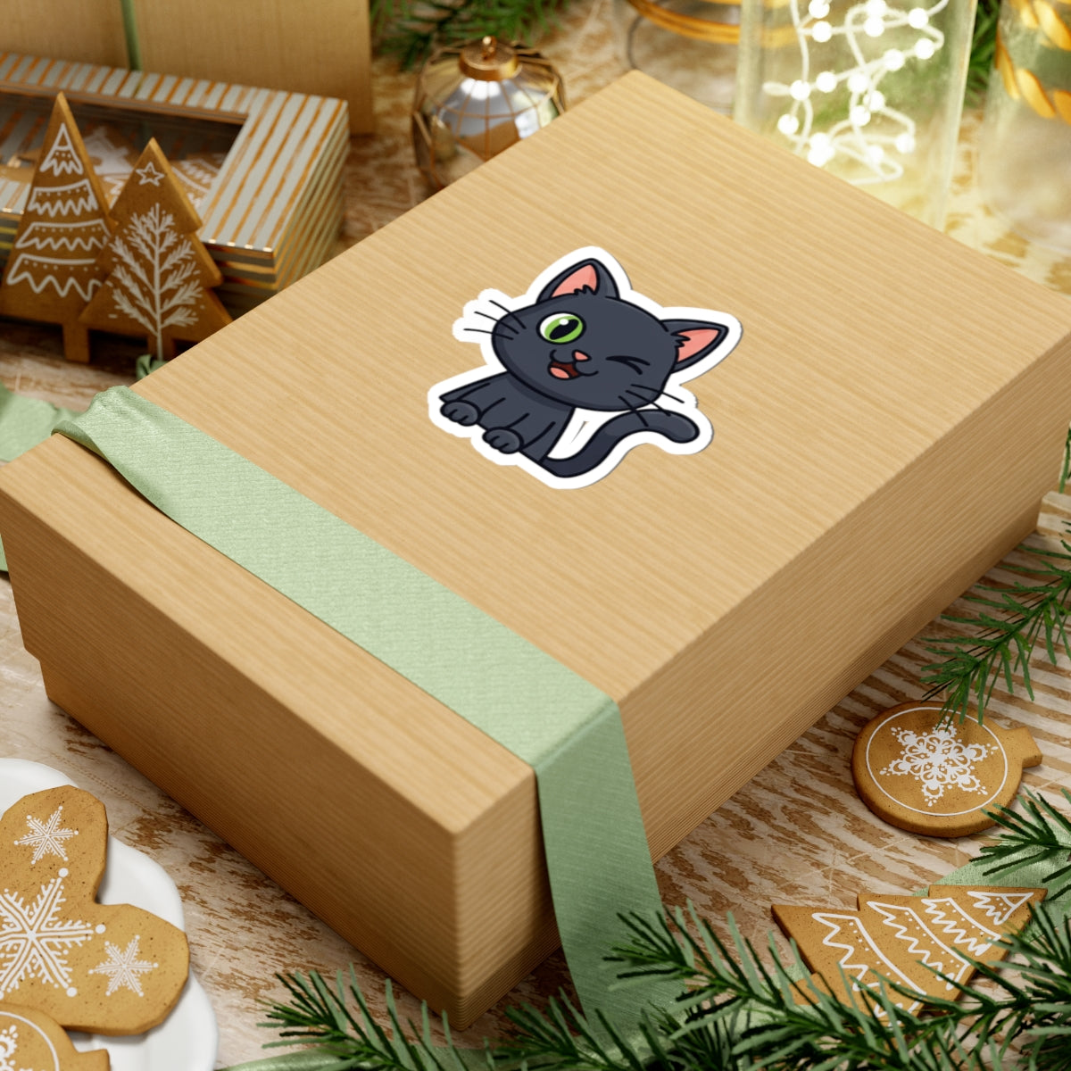 Cute Cat Kiss-Cut Stickers, Adorable Black Cat, Fun Laptop Decals, Gift for Cat Lovers, Pet-Themed Home Decor
