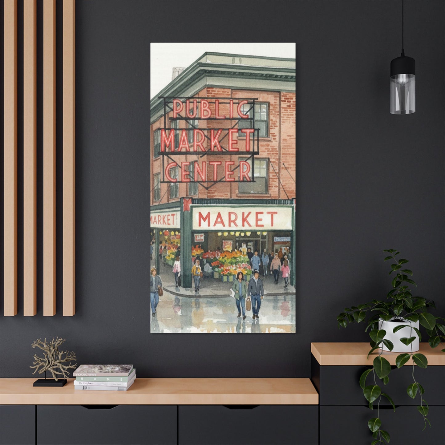 Market Center Wall Art Print, Cityscape Decor, Handmade Canvas Art, Urban Home Decor, Gift for Art Lovers