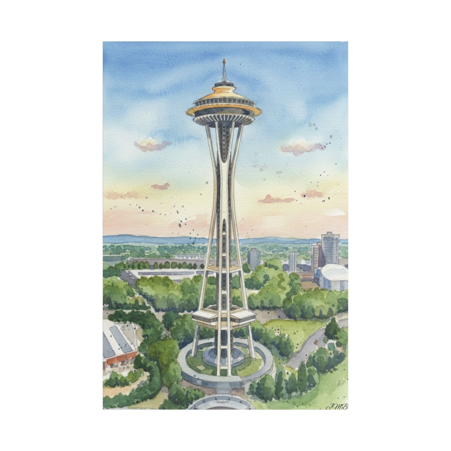 Seattle Space Needle Canvas Art, Wall Decor, Stretched Satin Canvas Print, Home Decor, Gift Idea for Art Lovers, Urban Decor