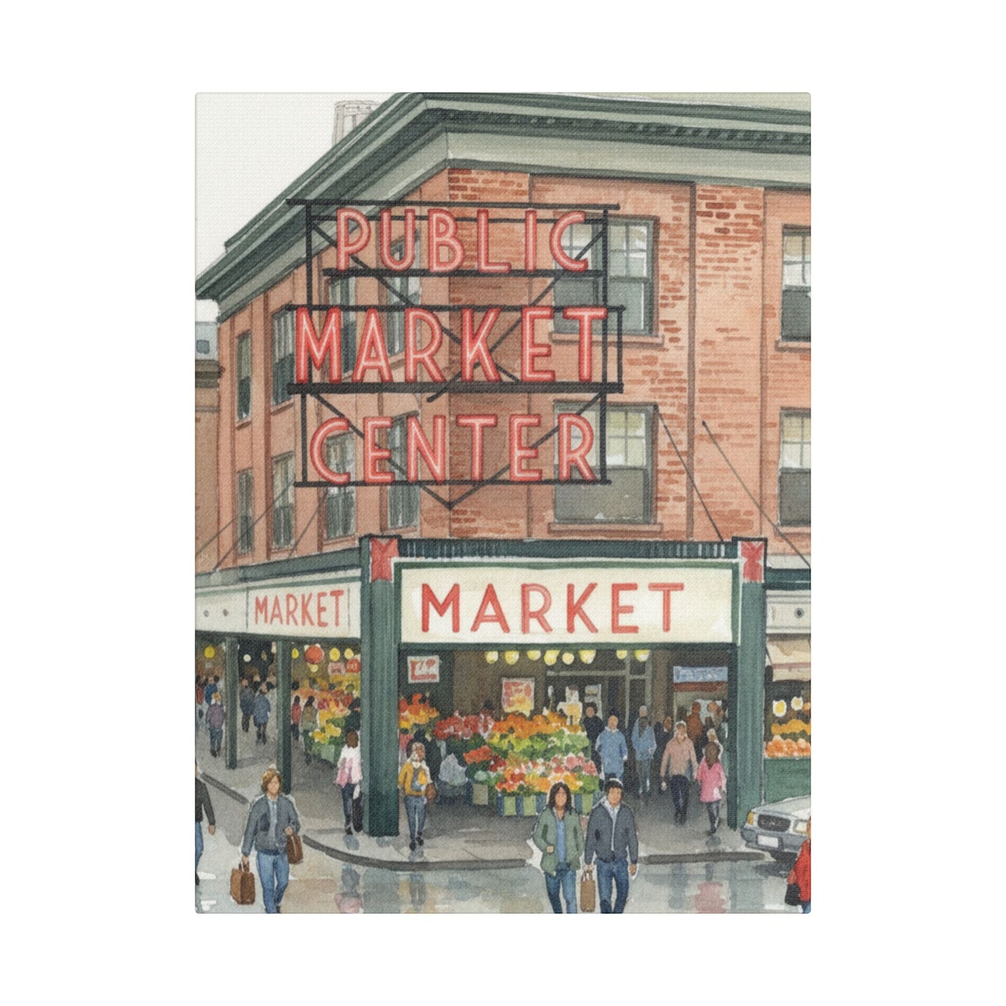 Market Center Wall Art Print, Cityscape Decor, Handmade Canvas Art, Urban Home Decor, Gift for Art Lovers