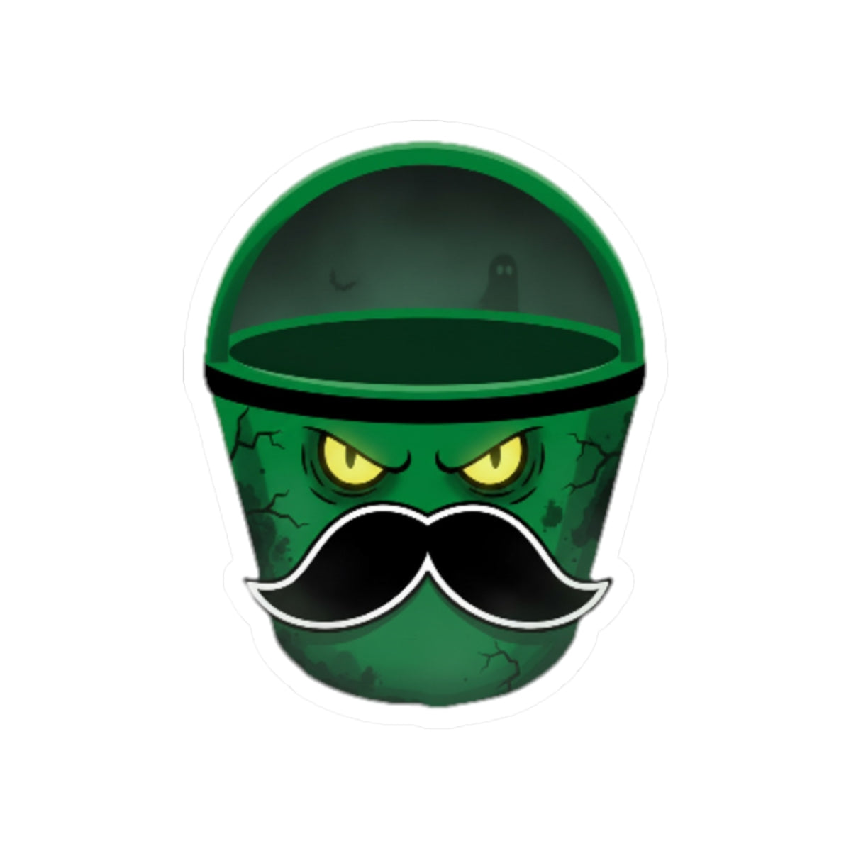 Cool Mustached Trash Can Kiss-Cut Stickers, Funny Laptop Decal, Cute Green Garbage Can Art, Unique Gift for Friends, Quirky Home Decor