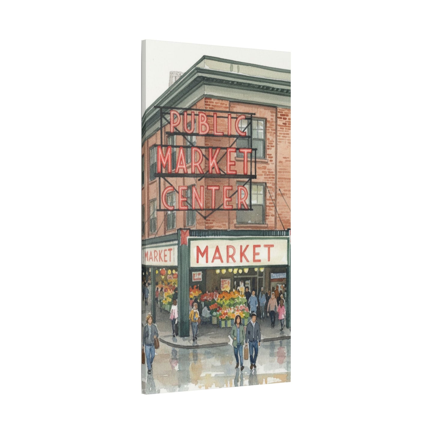 Market Center Wall Art Print, Cityscape Decor, Handmade Canvas Art, Urban Home Decor, Gift for Art Lovers