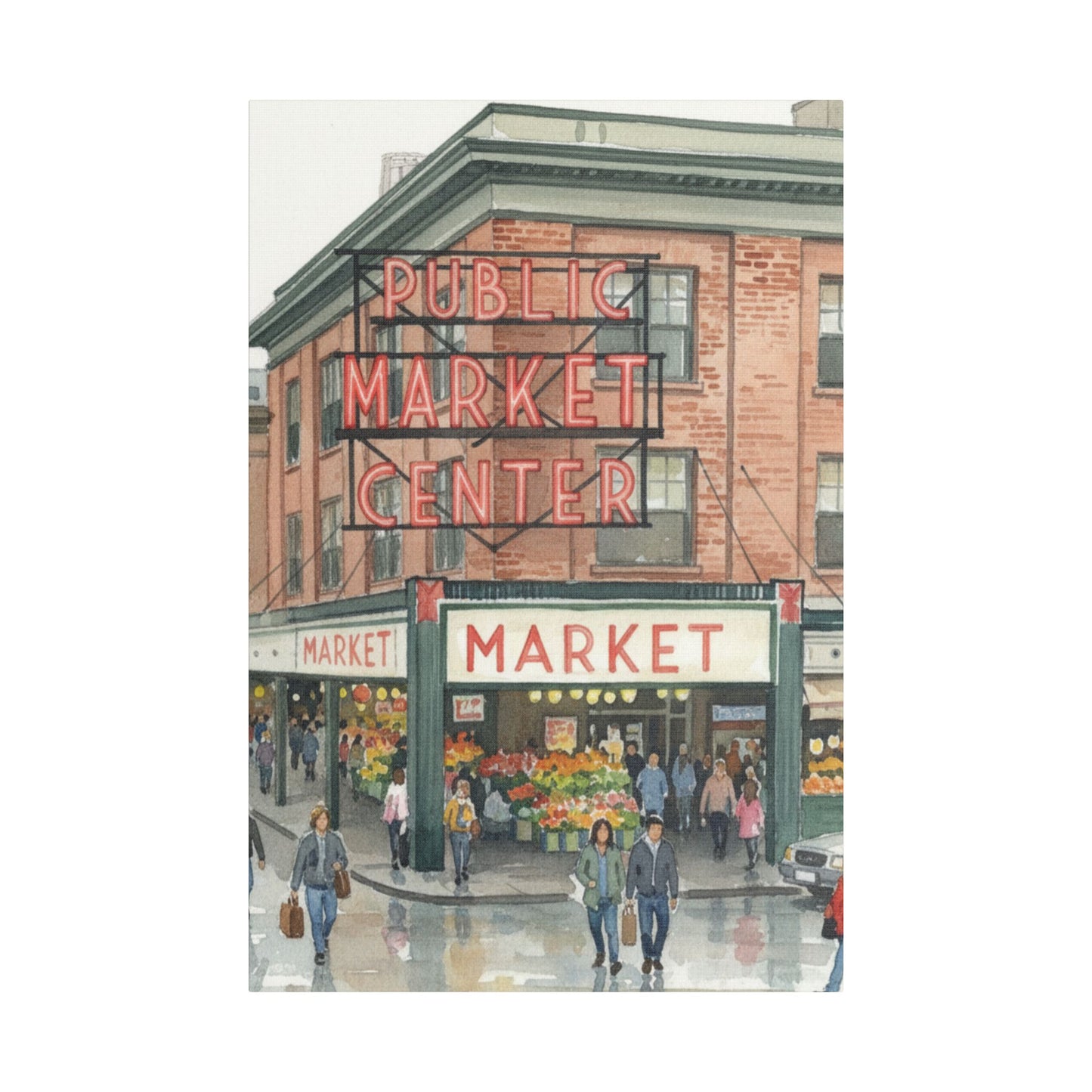 Market Center Wall Art Print, Cityscape Decor, Handmade Canvas Art, Urban Home Decor, Gift for Art Lovers