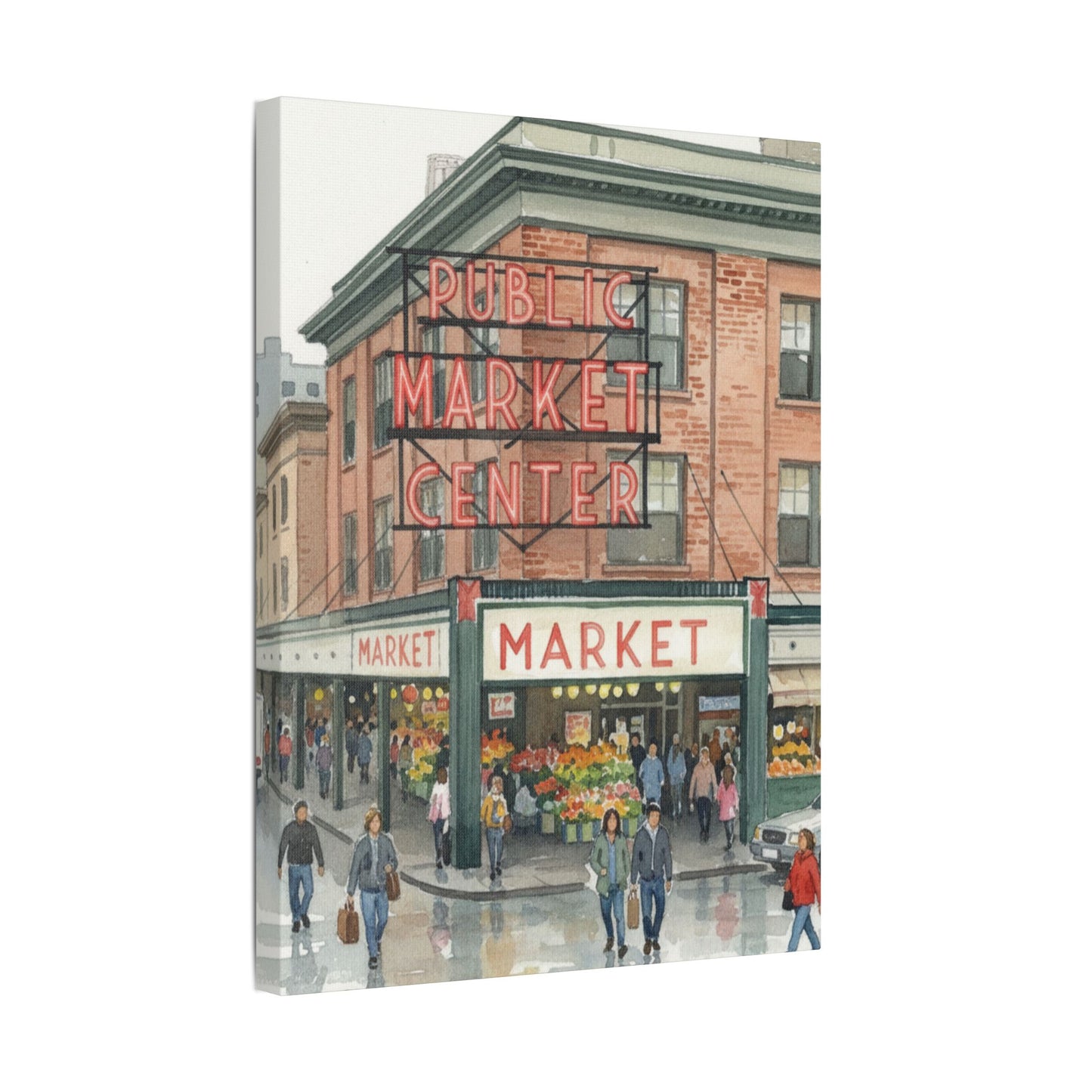 Market Center Wall Art Print, Cityscape Decor, Handmade Canvas Art, Urban Home Decor, Gift for Art Lovers