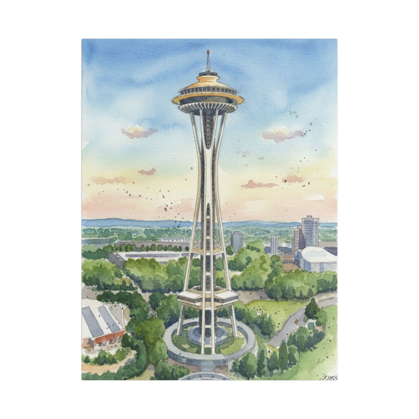 Seattle Space Needle Canvas Art, Wall Decor, Stretched Satin Canvas Print, Home Decor, Gift Idea for Art Lovers, Urban Decor