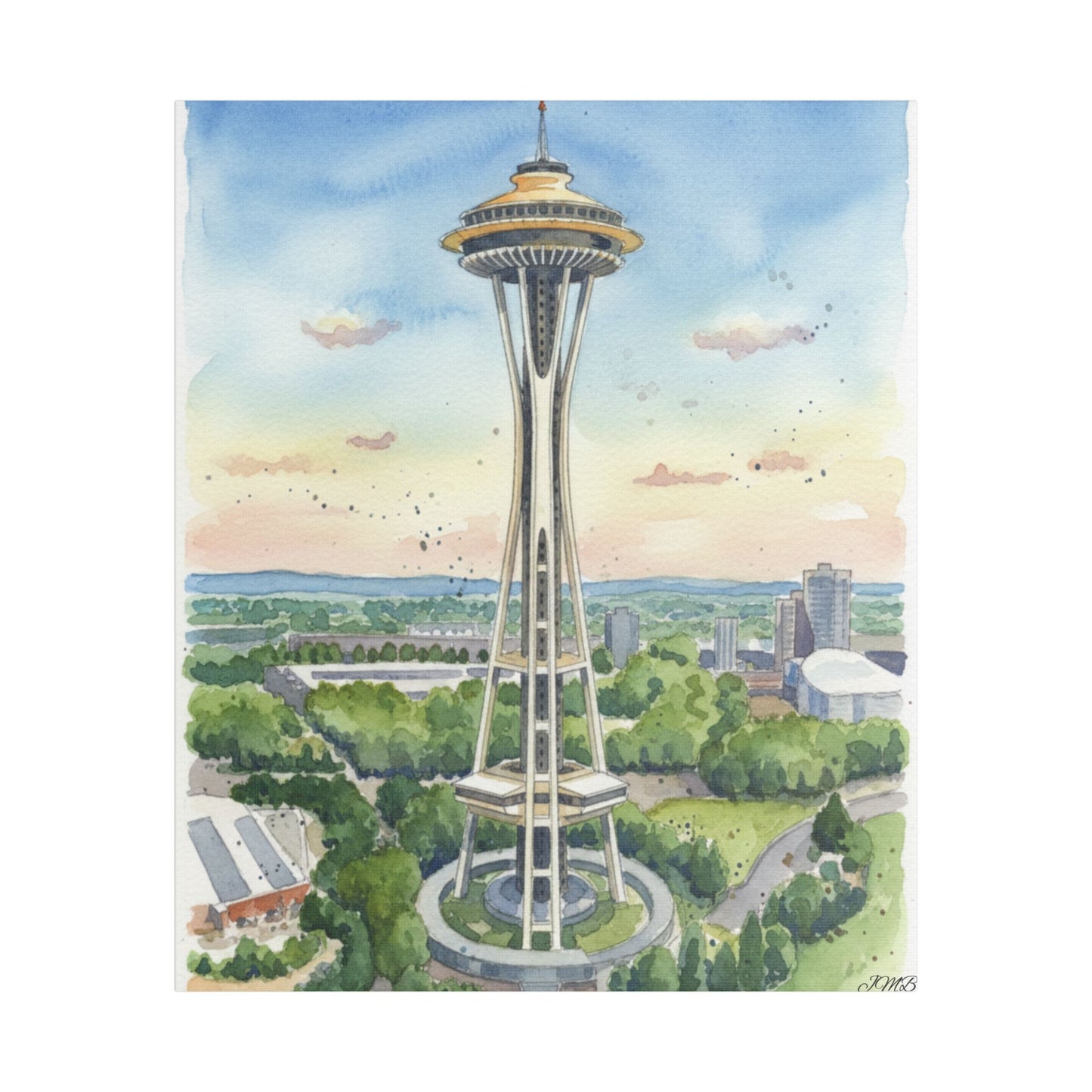 Seattle Space Needle Canvas Art, Wall Decor, Stretched Satin Canvas Print, Home Decor, Gift Idea for Art Lovers, Urban Decor