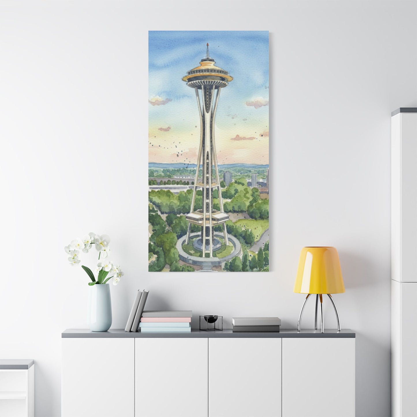 Seattle Space Needle Canvas Art, Wall Decor, Stretched Satin Canvas Print, Home Decor, Gift Idea for Art Lovers, Urban Decor