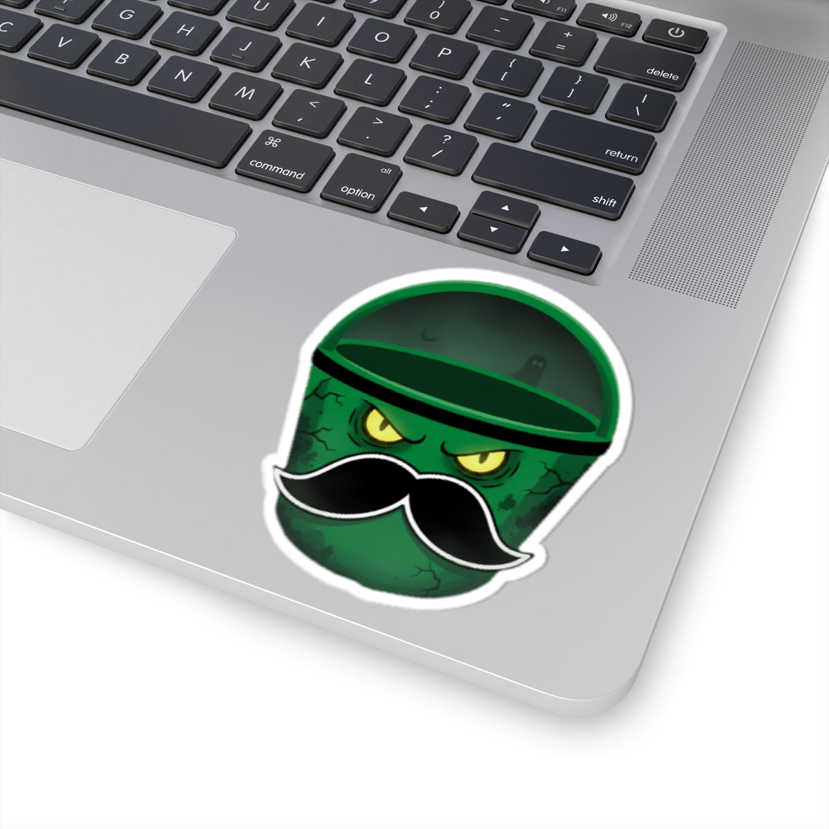 Cool Mustached Trash Can Kiss-Cut Stickers, Funny Laptop Decal, Cute Green Garbage Can Art, Unique Gift for Friends, Quirky Home Decor