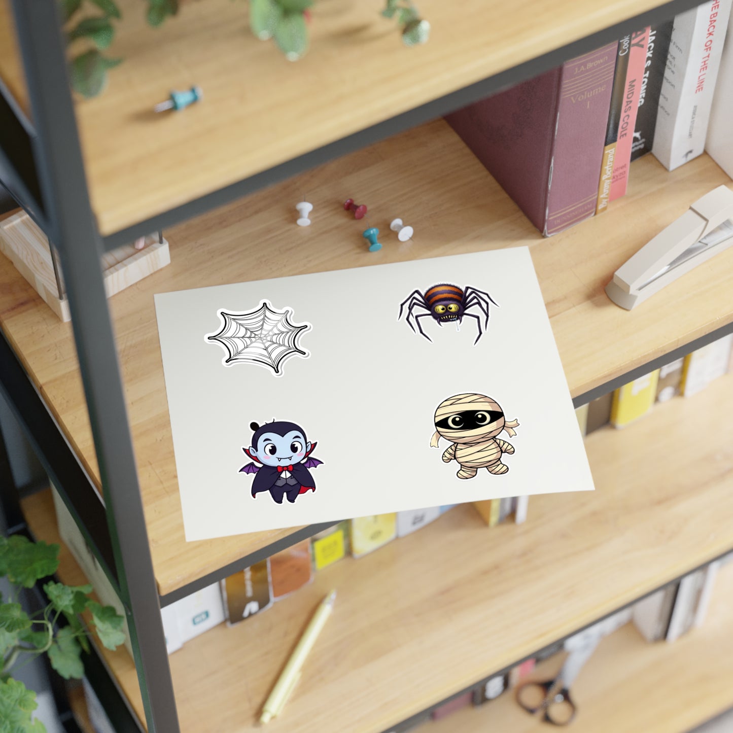 Cute Halloween Sticker Sheets - Vampire, Mummy, Spider, Web Stickers, Halloween Party Favors, Scrapbooking, Kids Crafts, Gift Decorations