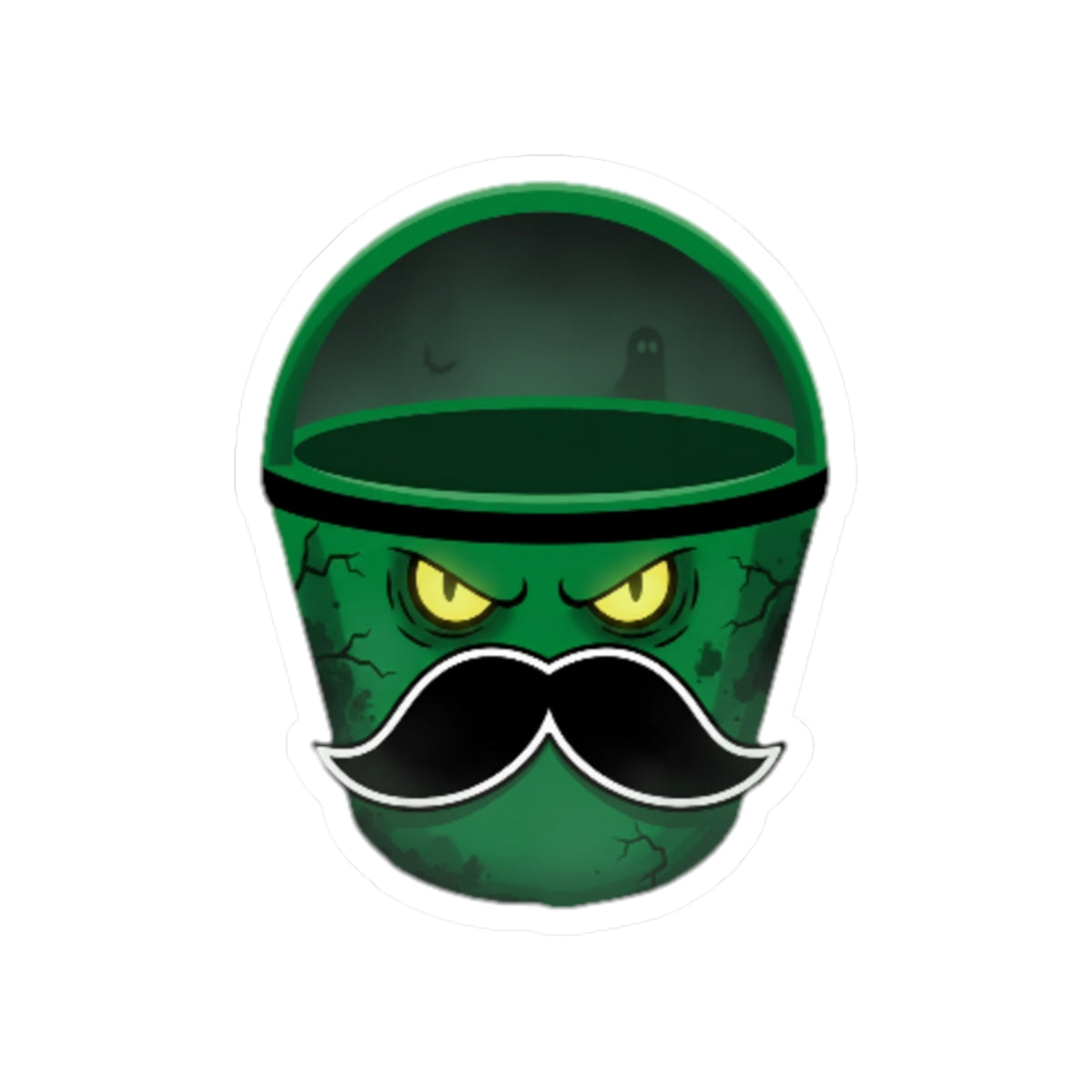 Cool Mustached Trash Can Kiss-Cut Stickers, Funny Laptop Decal, Cute Green Garbage Can Art, Unique Gift for Friends, Quirky Home Decor