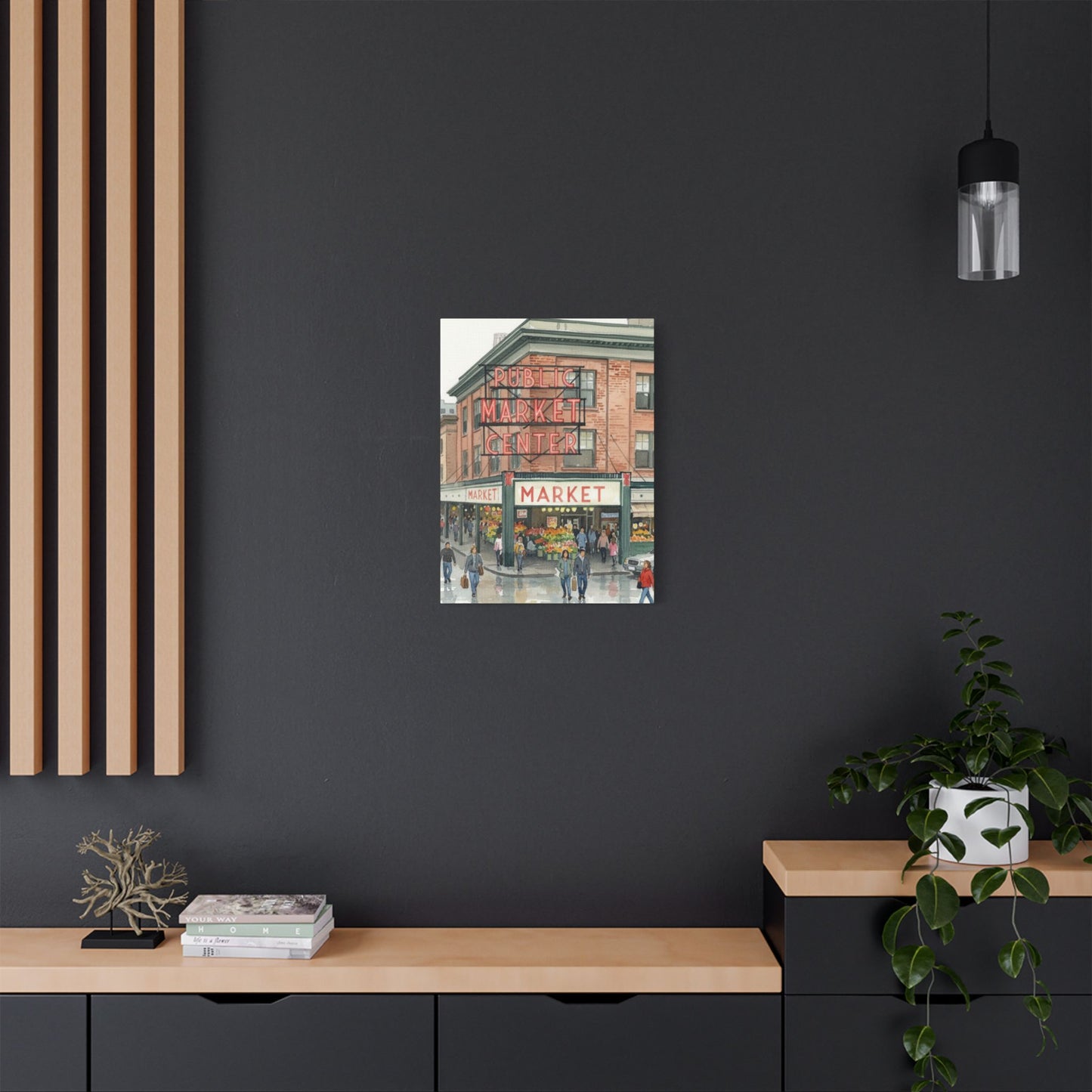 Market Center Wall Art Print, Cityscape Decor, Handmade Canvas Art, Urban Home Decor, Gift for Art Lovers