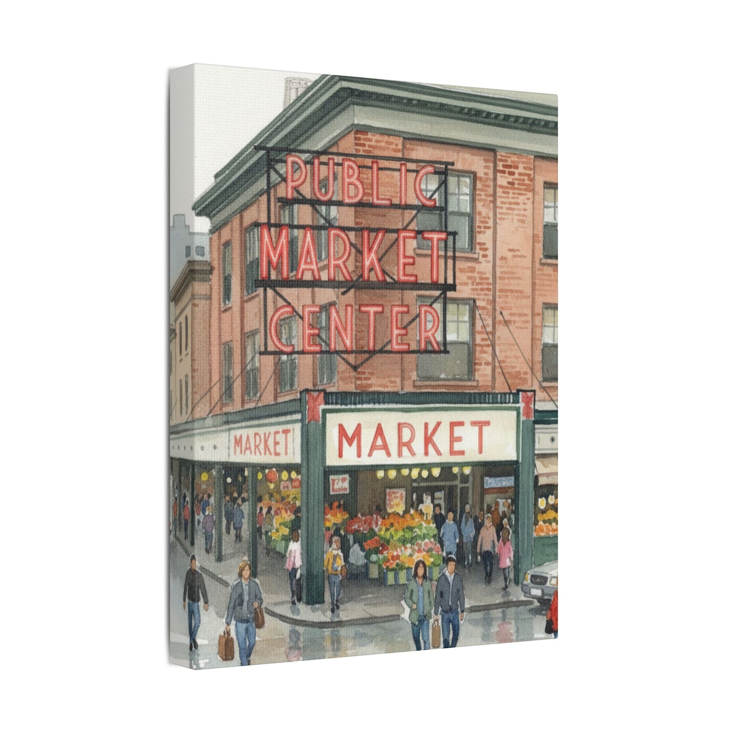 Market Center Wall Art Print, Cityscape Decor, Handmade Canvas Art, Urban Home Decor, Gift for Art Lovers
