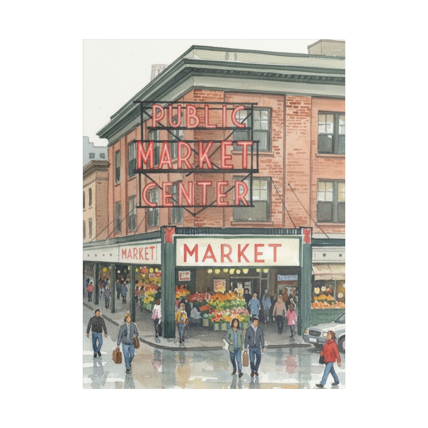 Market Center Wall Art Print, Cityscape Decor, Handmade Canvas Art, Urban Home Decor, Gift for Art Lovers