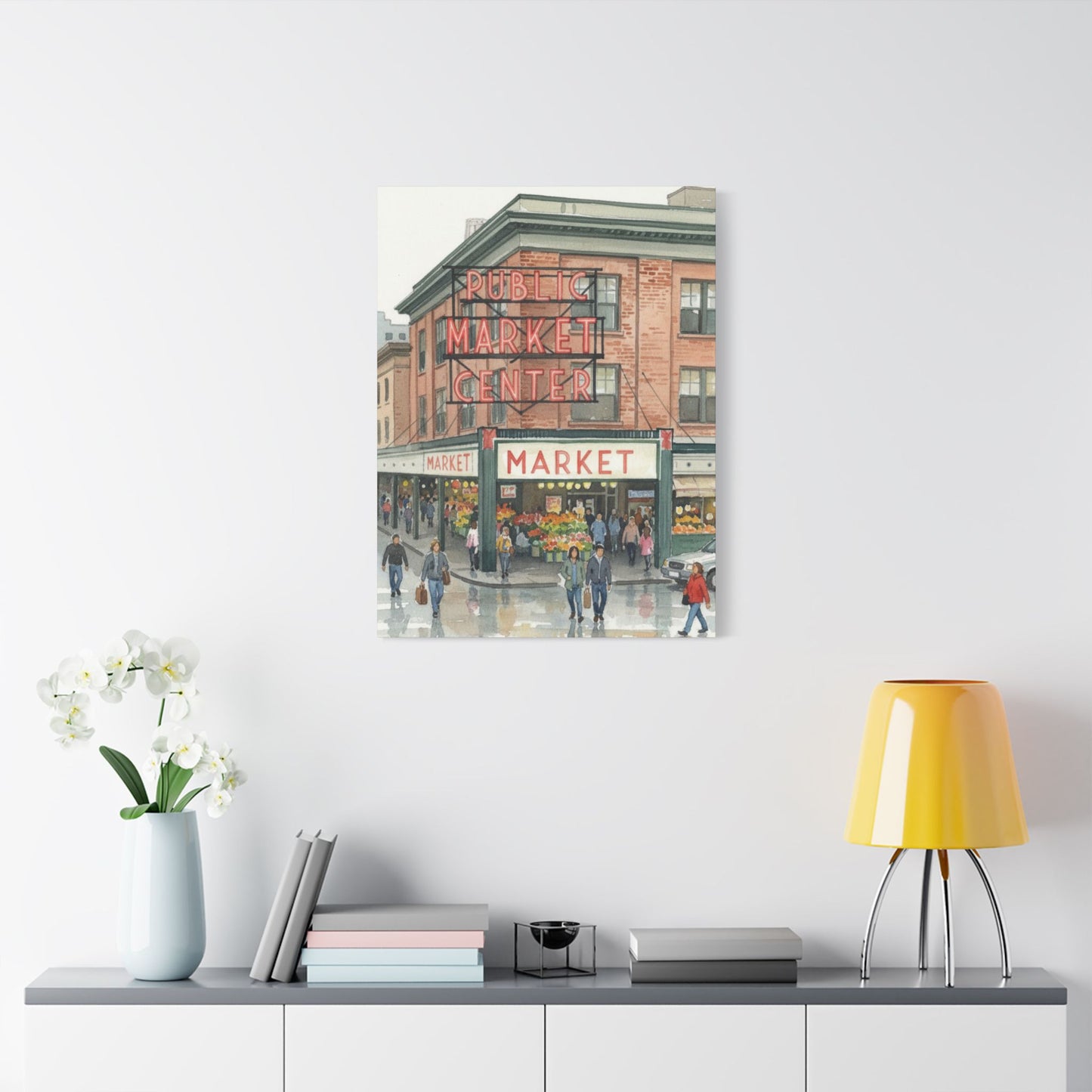 Market Center Wall Art Print, Cityscape Decor, Handmade Canvas Art, Urban Home Decor, Gift for Art Lovers