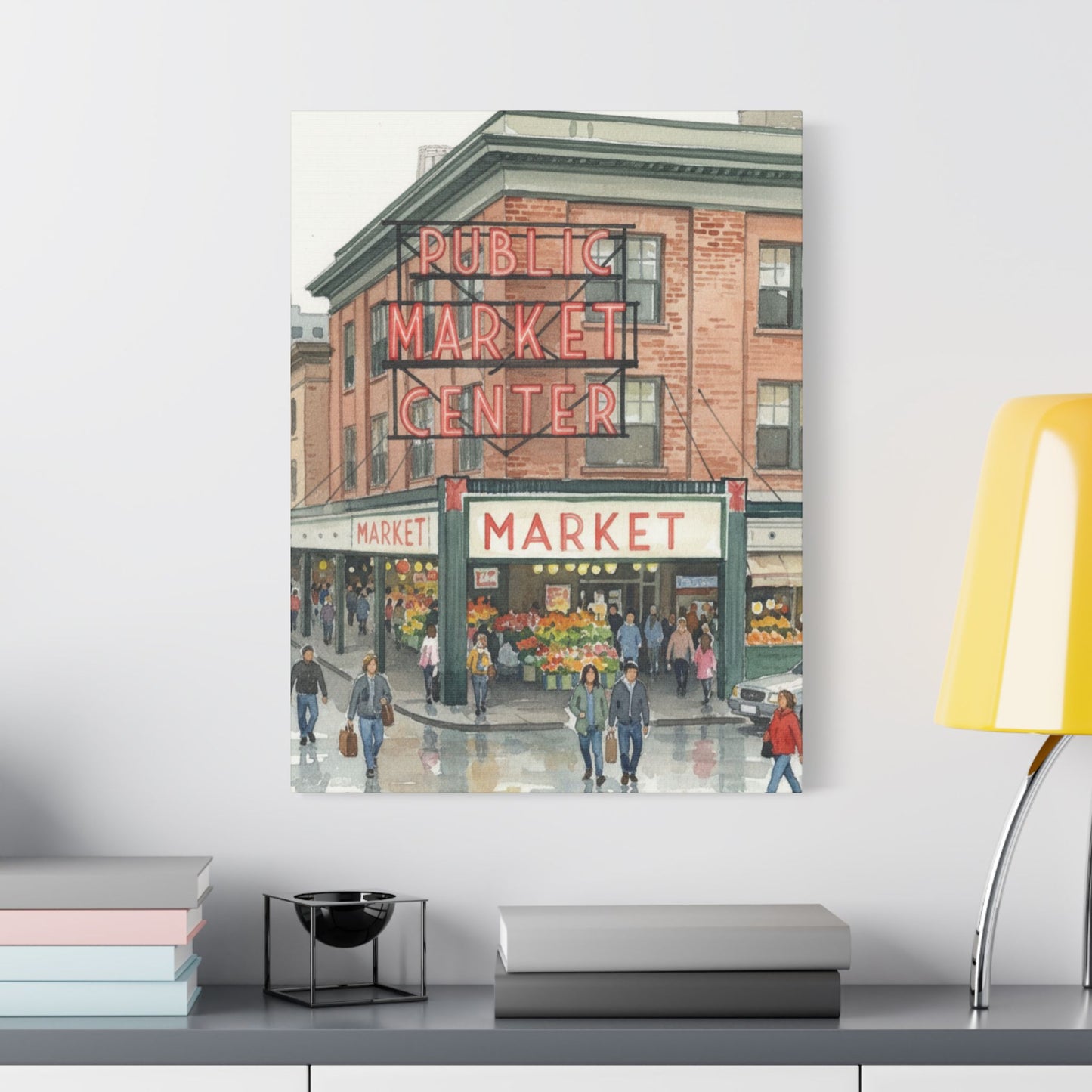 Market Center Wall Art Print, Cityscape Decor, Handmade Canvas Art, Urban Home Decor, Gift for Art Lovers