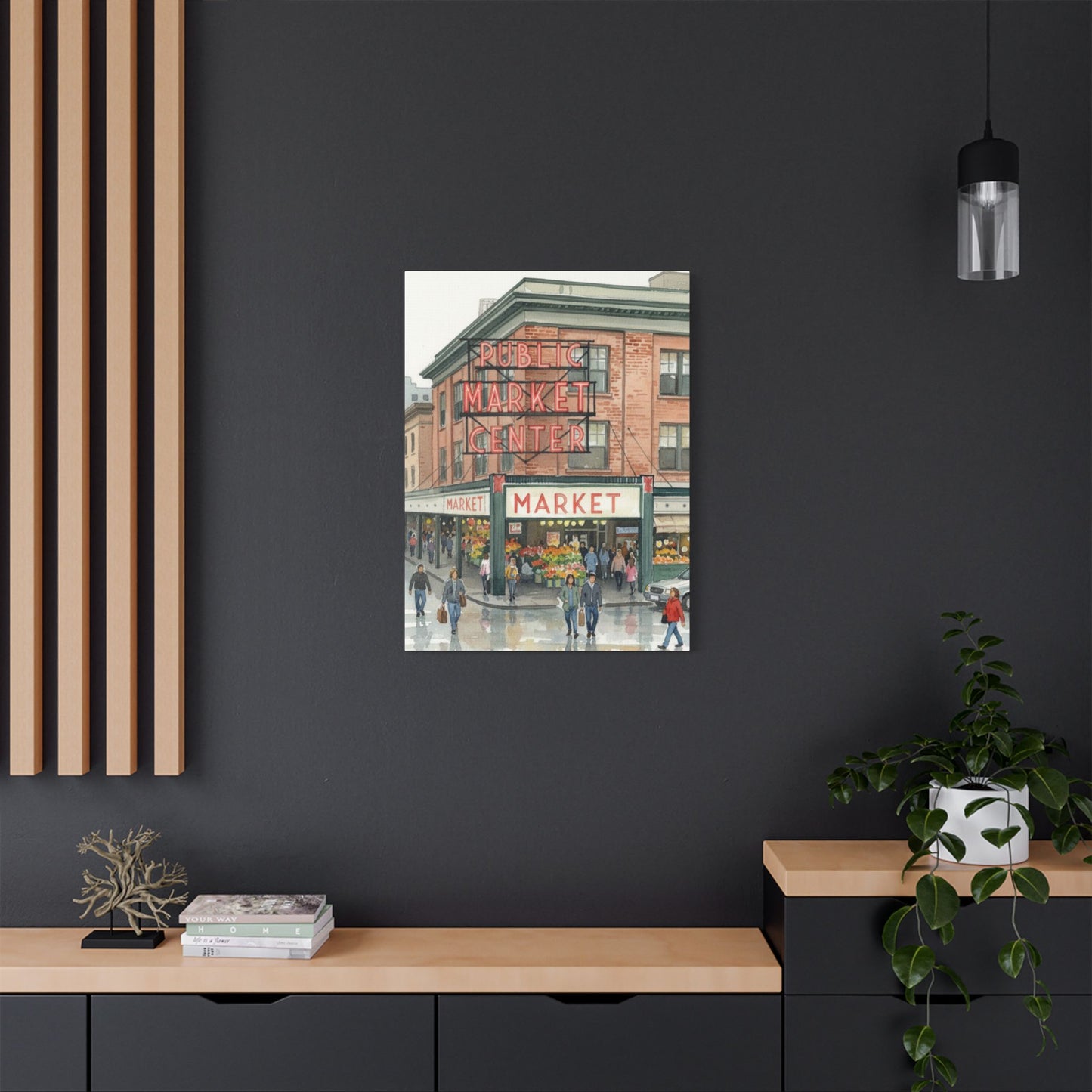 Market Center Wall Art Print, Cityscape Decor, Handmade Canvas Art, Urban Home Decor, Gift for Art Lovers