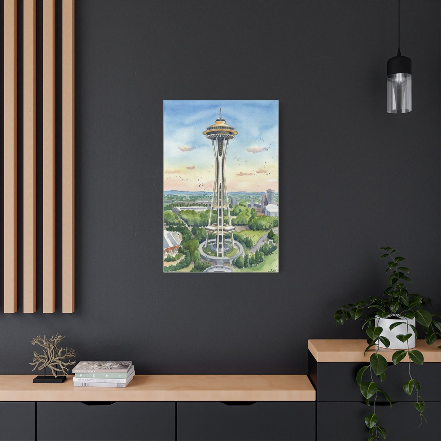 Seattle Space Needle Canvas Art, Wall Decor, Stretched Satin Canvas Print, Home Decor, Gift Idea for Art Lovers, Urban Decor