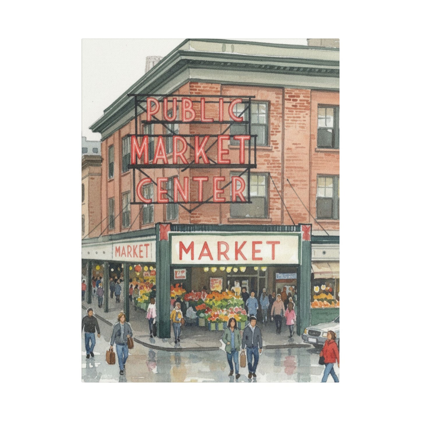 Market Center Wall Art Print, Cityscape Decor, Handmade Canvas Art, Urban Home Decor, Gift for Art Lovers
