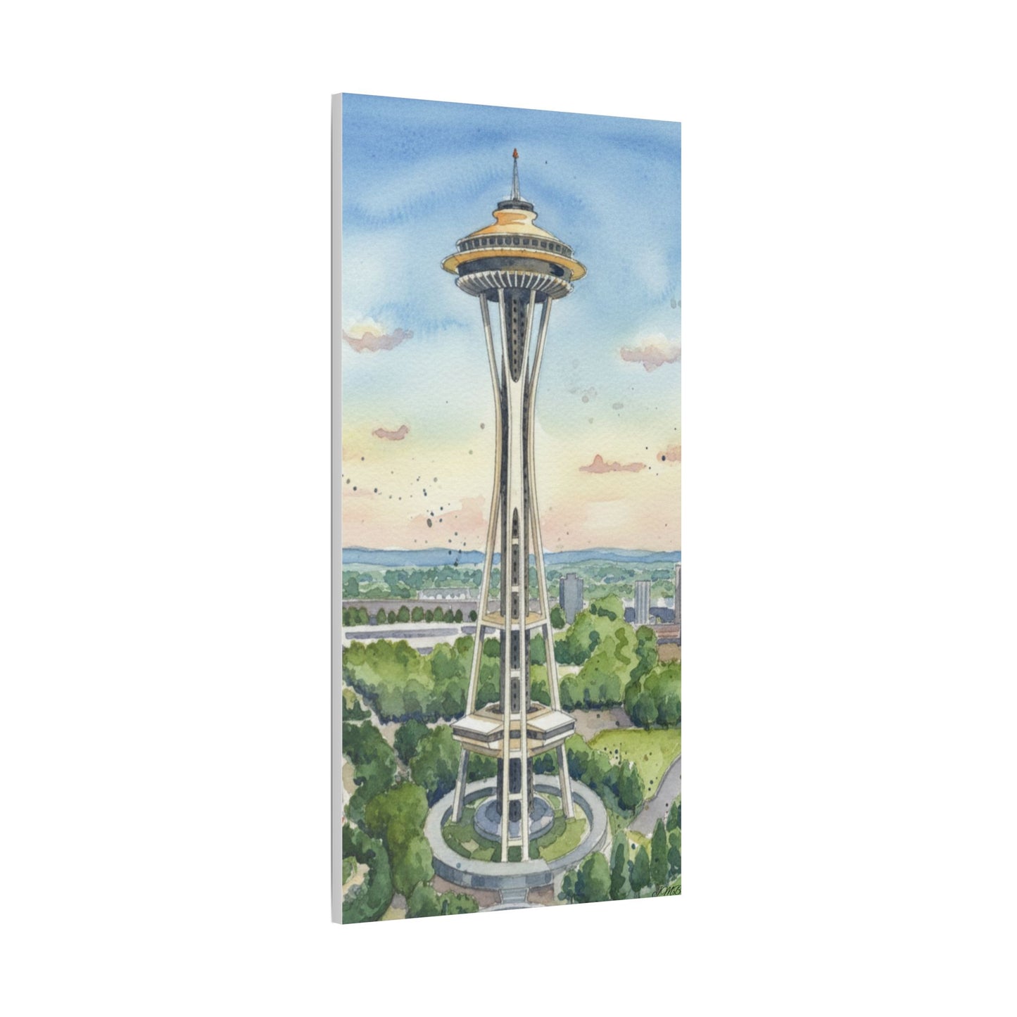 Seattle Space Needle Canvas Art, Wall Decor, Stretched Satin Canvas Print, Home Decor, Gift Idea for Art Lovers, Urban Decor