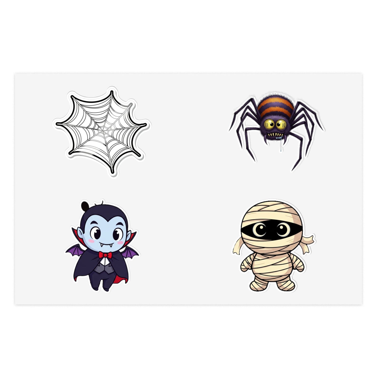 Cute Halloween Sticker Sheets - Vampire, Mummy, Spider, Web Stickers, Halloween Party Favors, Scrapbooking, Kids Crafts, Gift Decorations