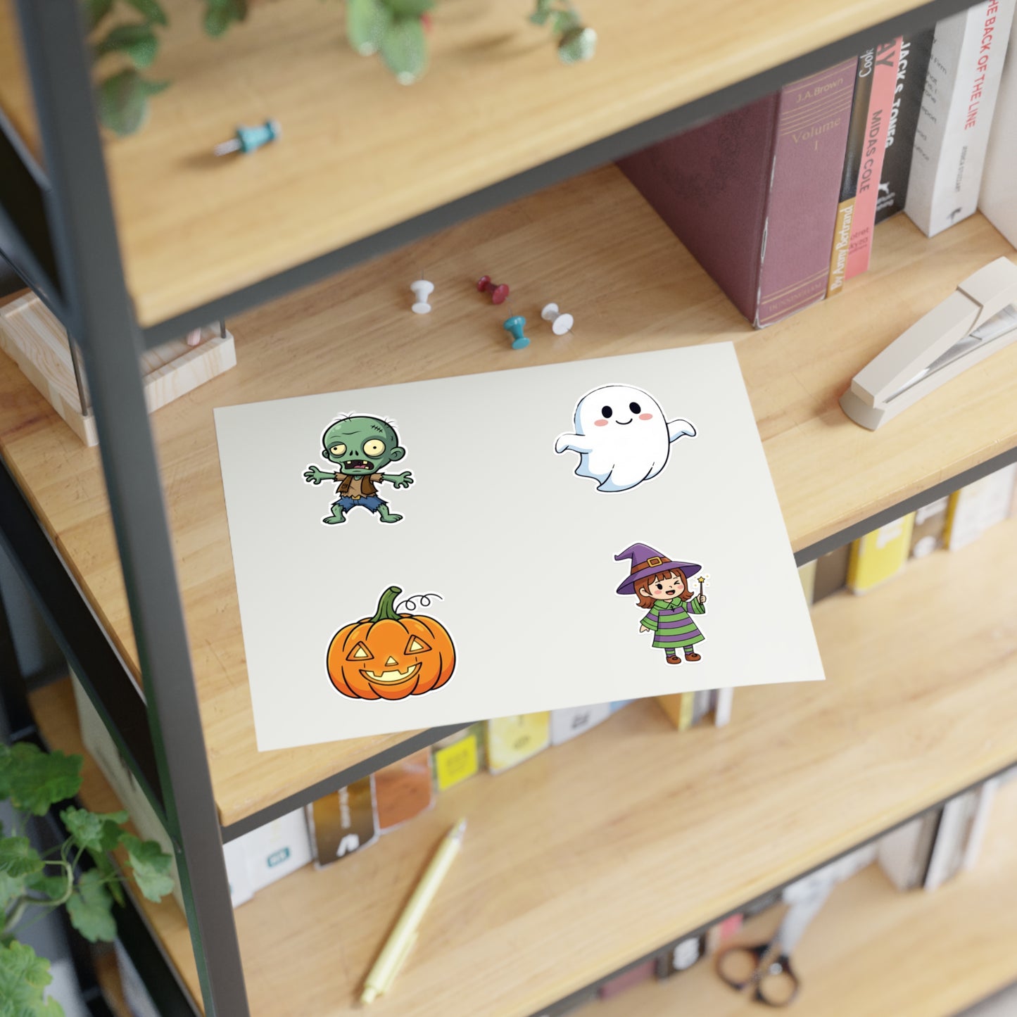 Halloween-Themed Sticker Sheets - Cute Ghosts, Zombies & Pumpkins - Perfect for Parties, Scrapbooking, Journals, and Decor