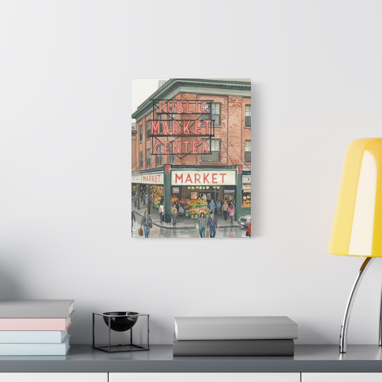 Market Center Wall Art Print, Cityscape Decor, Handmade Canvas Art, Urban Home Decor, Gift for Art Lovers