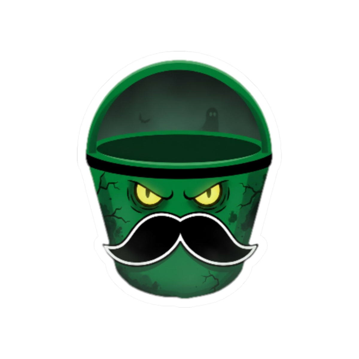 Cool Mustached Trash Can Kiss-Cut Stickers, Funny Laptop Decal, Cute Green Garbage Can Art, Unique Gift for Friends, Quirky Home Decor