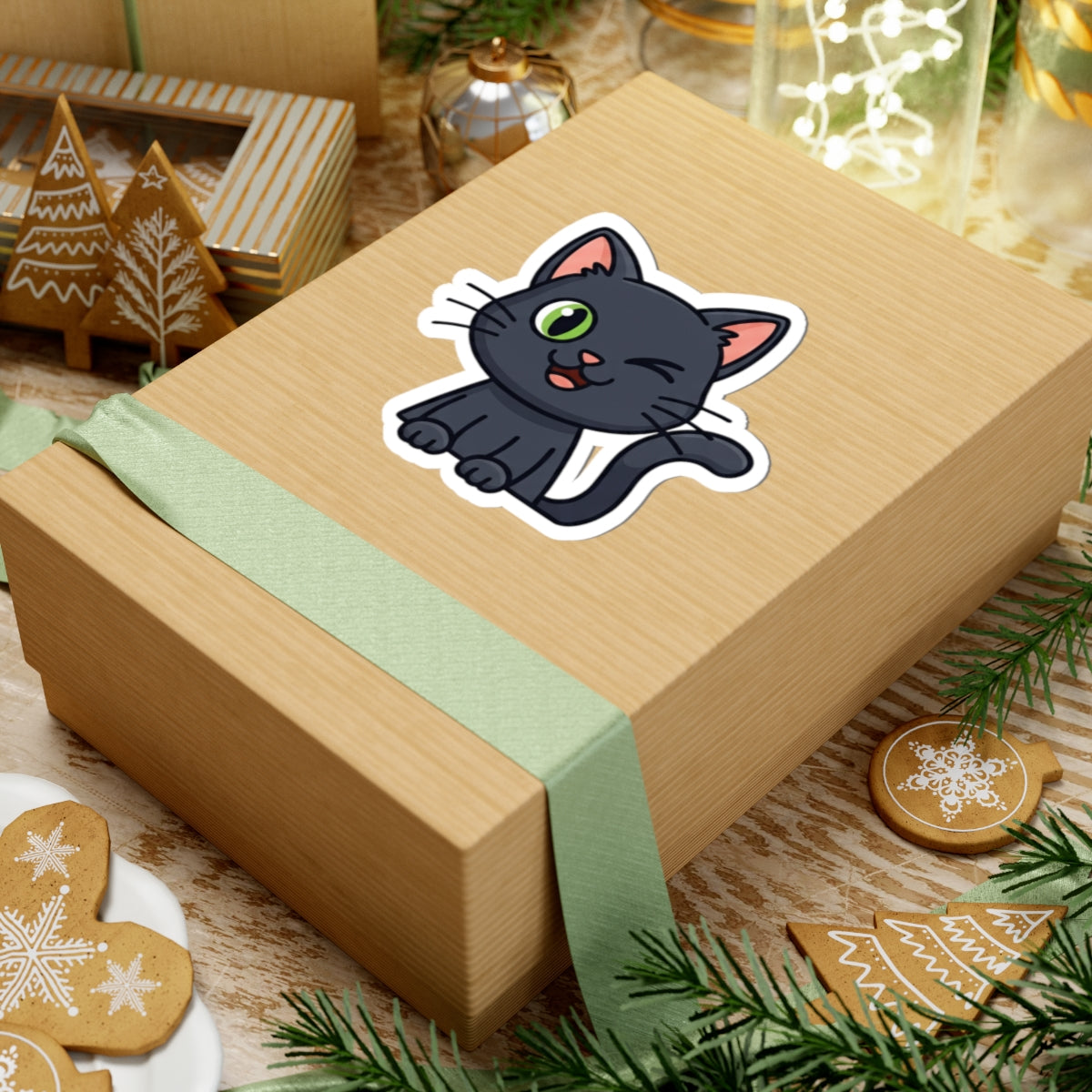 Cute Cat Kiss-Cut Stickers, Adorable Black Cat, Fun Laptop Decals, Gift for Cat Lovers, Pet-Themed Home Decor
