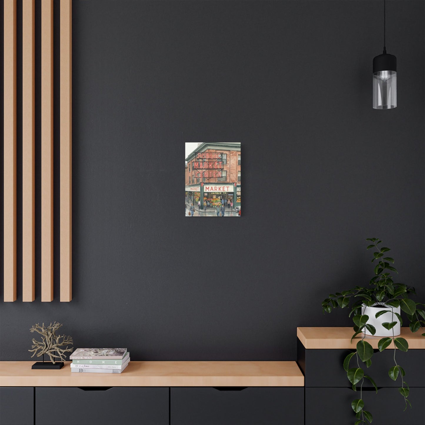 Market Center Wall Art Print, Cityscape Decor, Handmade Canvas Art, Urban Home Decor, Gift for Art Lovers
