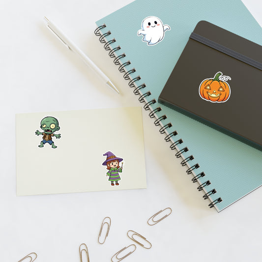 Halloween-Themed Sticker Sheets - Cute Ghosts, Zombies & Pumpkins - Perfect for Parties, Scrapbooking, Journals, and Decor