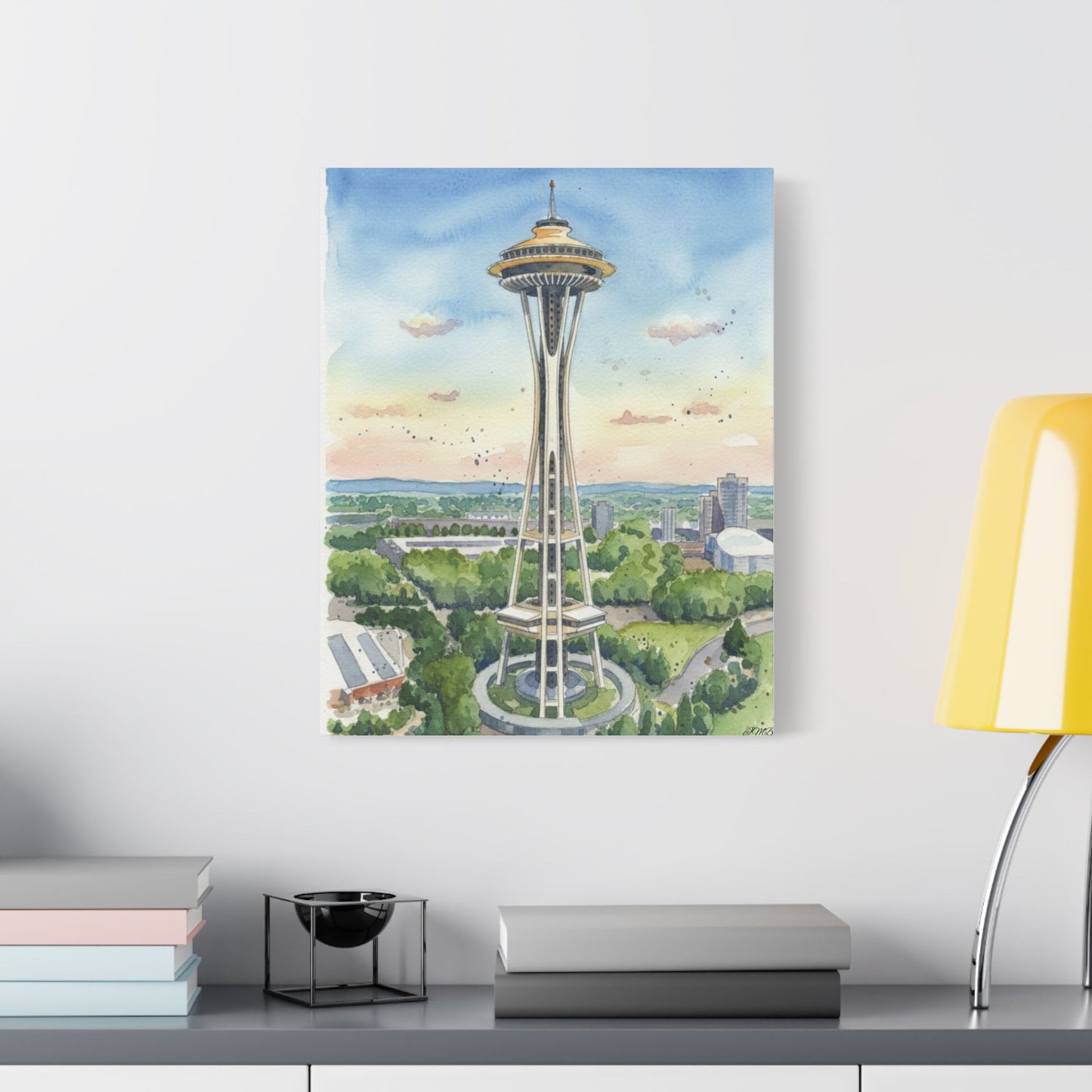 Seattle Space Needle Canvas Art, Wall Decor, Stretched Satin Canvas Print, Home Decor, Gift Idea for Art Lovers, Urban Decor