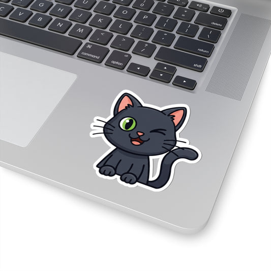 Cute Cat Kiss-Cut Stickers, Adorable Black Cat, Fun Laptop Decals, Gift for Cat Lovers, Pet-Themed Home Decor