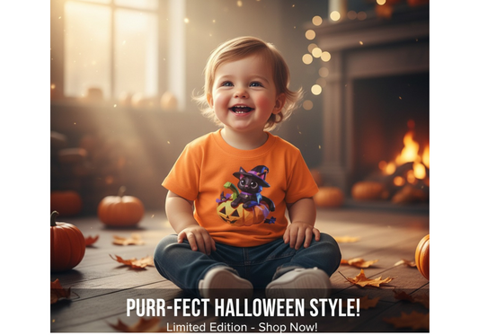 Cute Halloween Cat Toddler Tee, Kids Halloween Shirt, Pumpkin T-Shirt, Toddler Witch Tee, Halloween Outfit for Kids