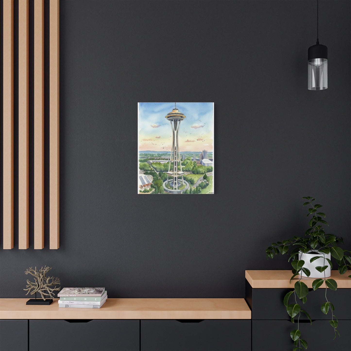 Seattle Space Needle Canvas Art, Wall Decor, Stretched Satin Canvas Print, Home Decor, Gift Idea for Art Lovers, Urban Decor