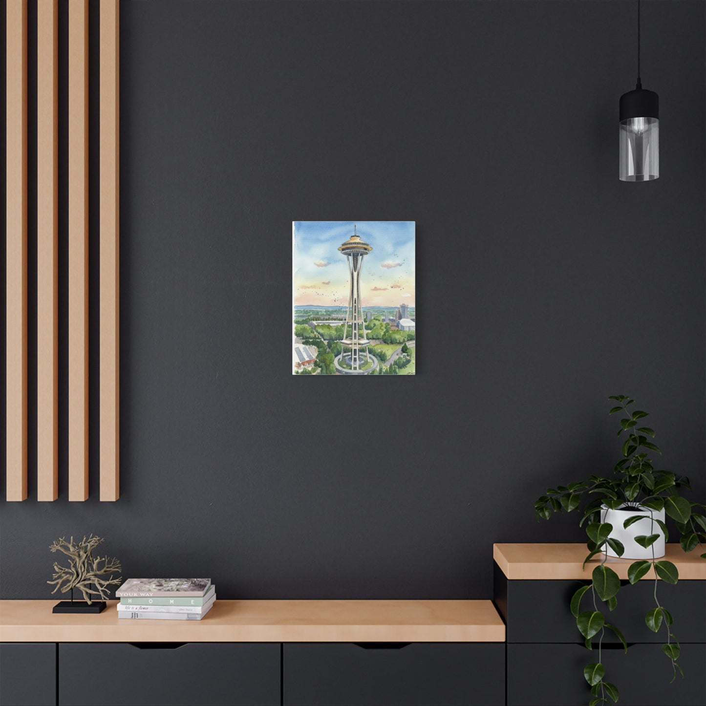 Seattle Space Needle Canvas Art, Wall Decor, Stretched Satin Canvas Print, Home Decor, Gift Idea for Art Lovers, Urban Decor