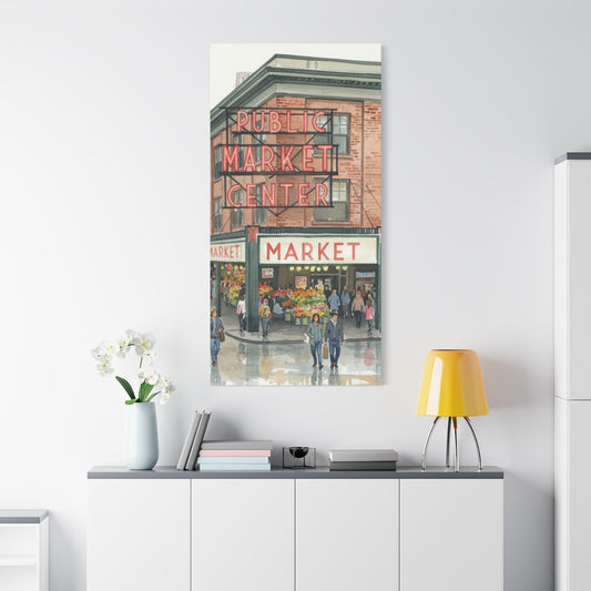 Market Center Wall Art Print, Cityscape Decor, Handmade Canvas Art, Urban Home Decor, Gift for Art Lovers