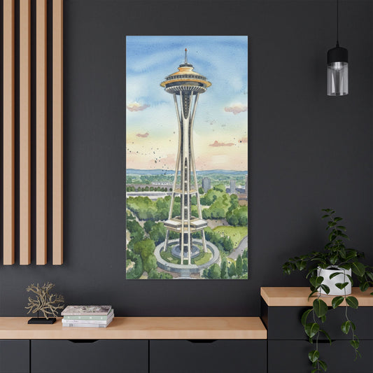Seattle Space Needle Canvas Art, Wall Decor, Stretched Satin Canvas Print, Home Decor, Gift Idea for Art Lovers, Urban Decor