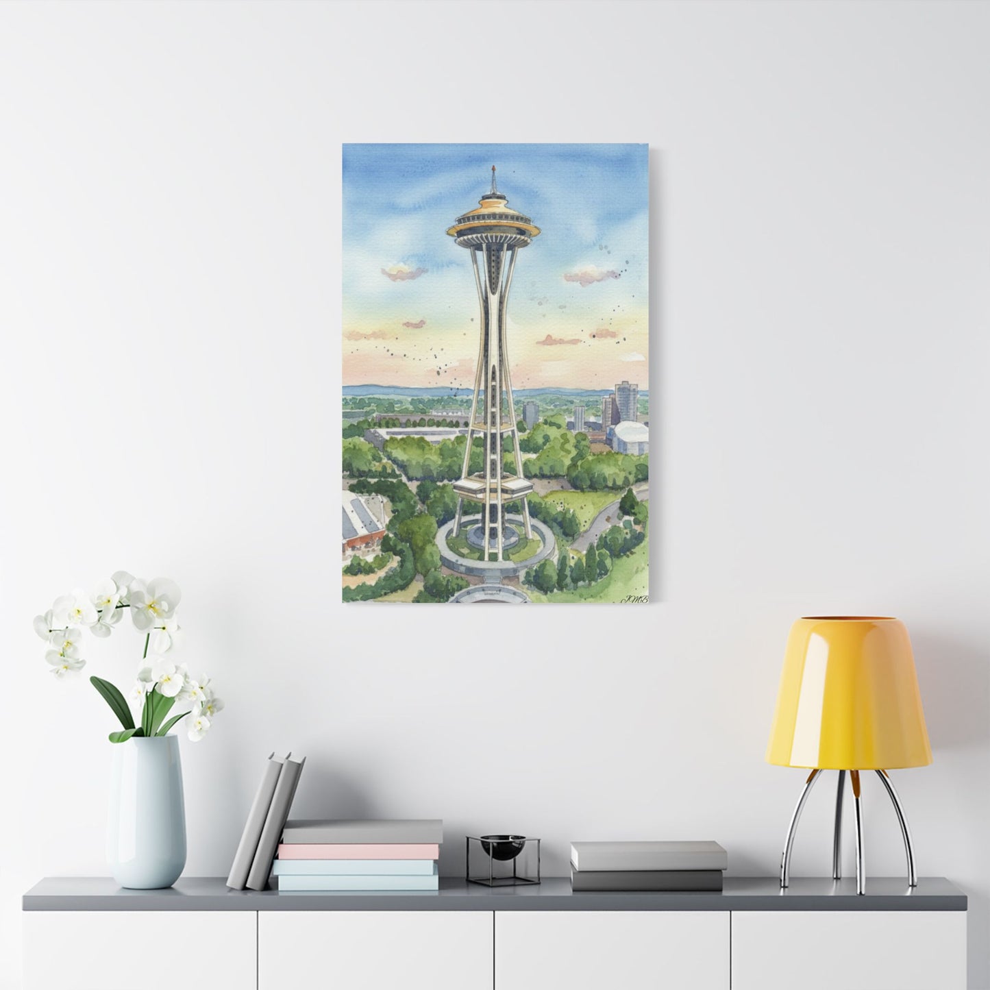Seattle Space Needle Canvas Art, Wall Decor, Stretched Satin Canvas Print, Home Decor, Gift Idea for Art Lovers, Urban Decor