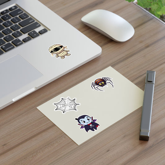 Cute Halloween Sticker Sheets - Vampire, Mummy, Spider, Web Stickers, Halloween Party Favors, Scrapbooking, Kids Crafts, Gift Decorations